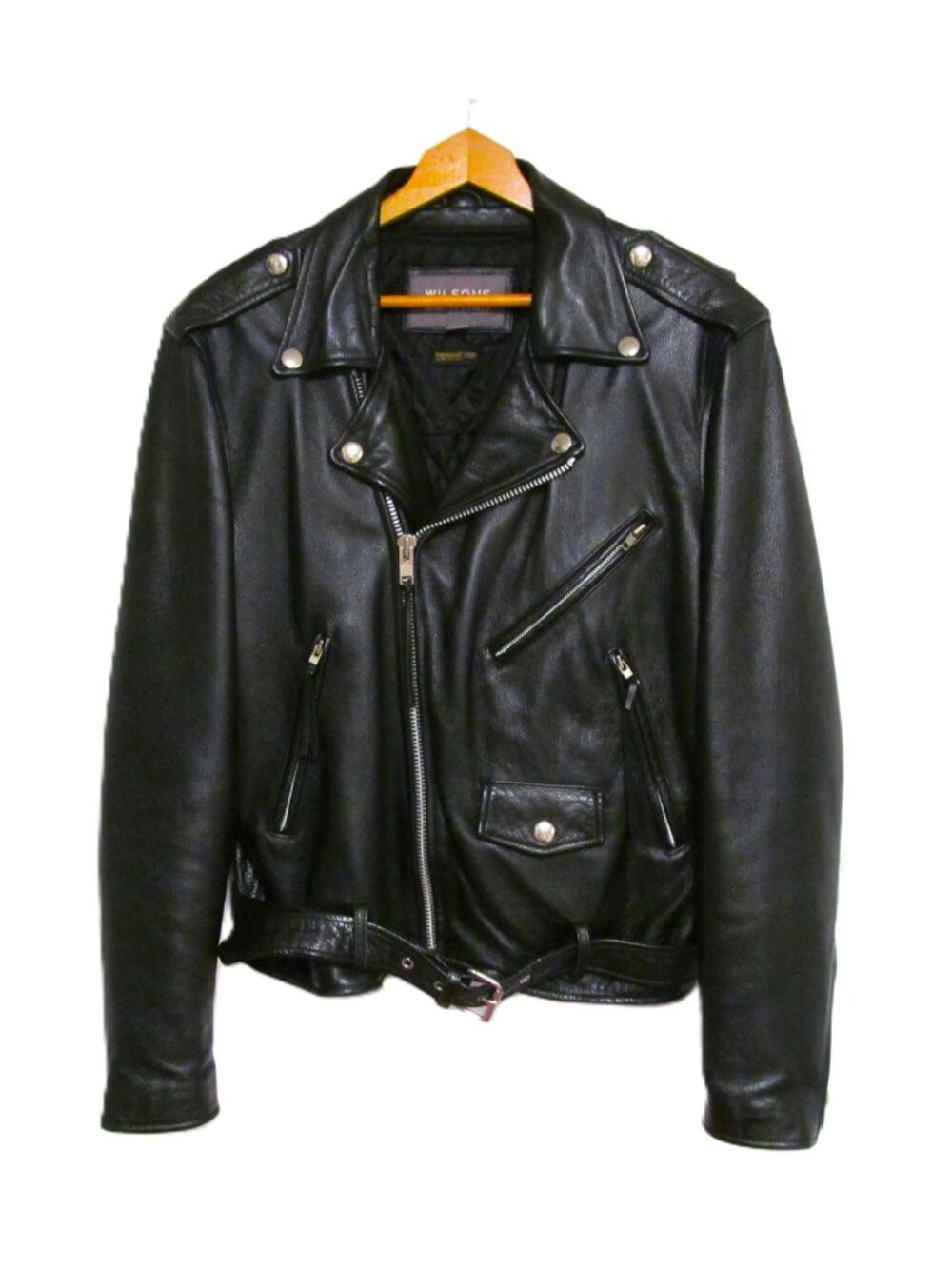 Wilson Black leather Motorcycle Biker Jacket with Detachable Lining Men Size M
